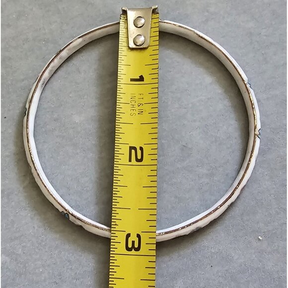 Vintage Cloisonné Large White Pink Green Flower Enamel Bangle Bracelet - Picture 5 of 10